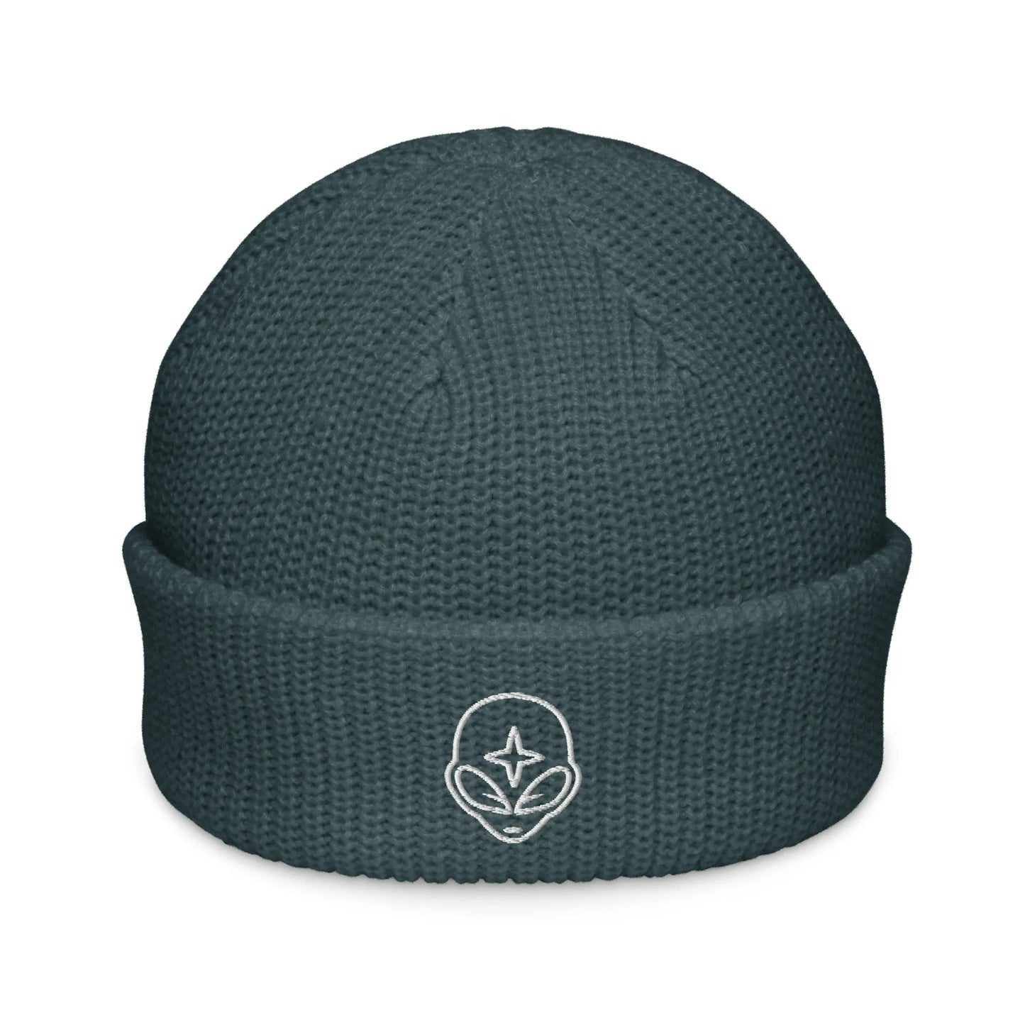 Alien Embroidered Wide Knit Fisherman Beanie, Galactic Federation UFO winter hat, Rebel Girl Rampage