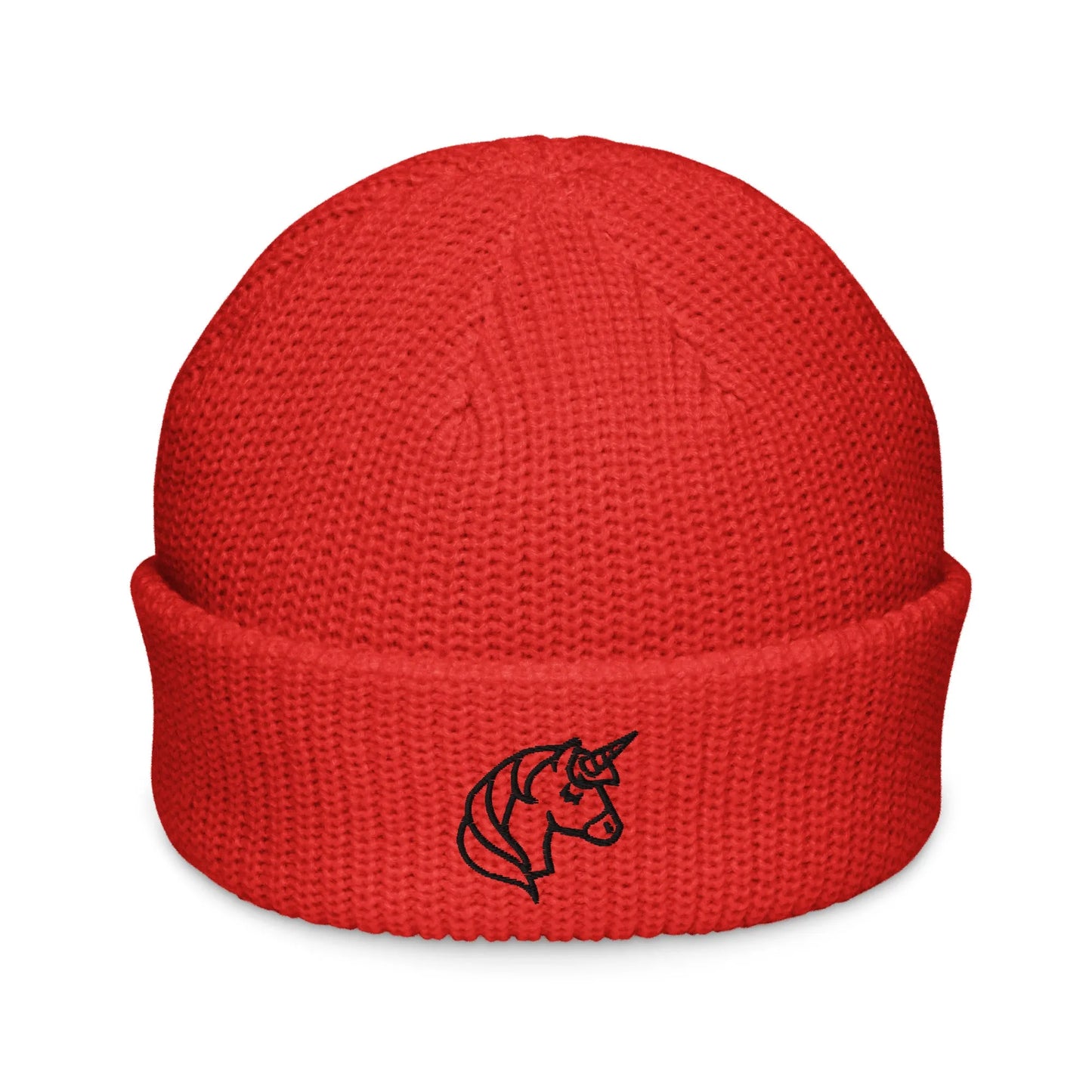 unicorn embroidered red beanie, magical, whimsical, Rebel Girl Rampage