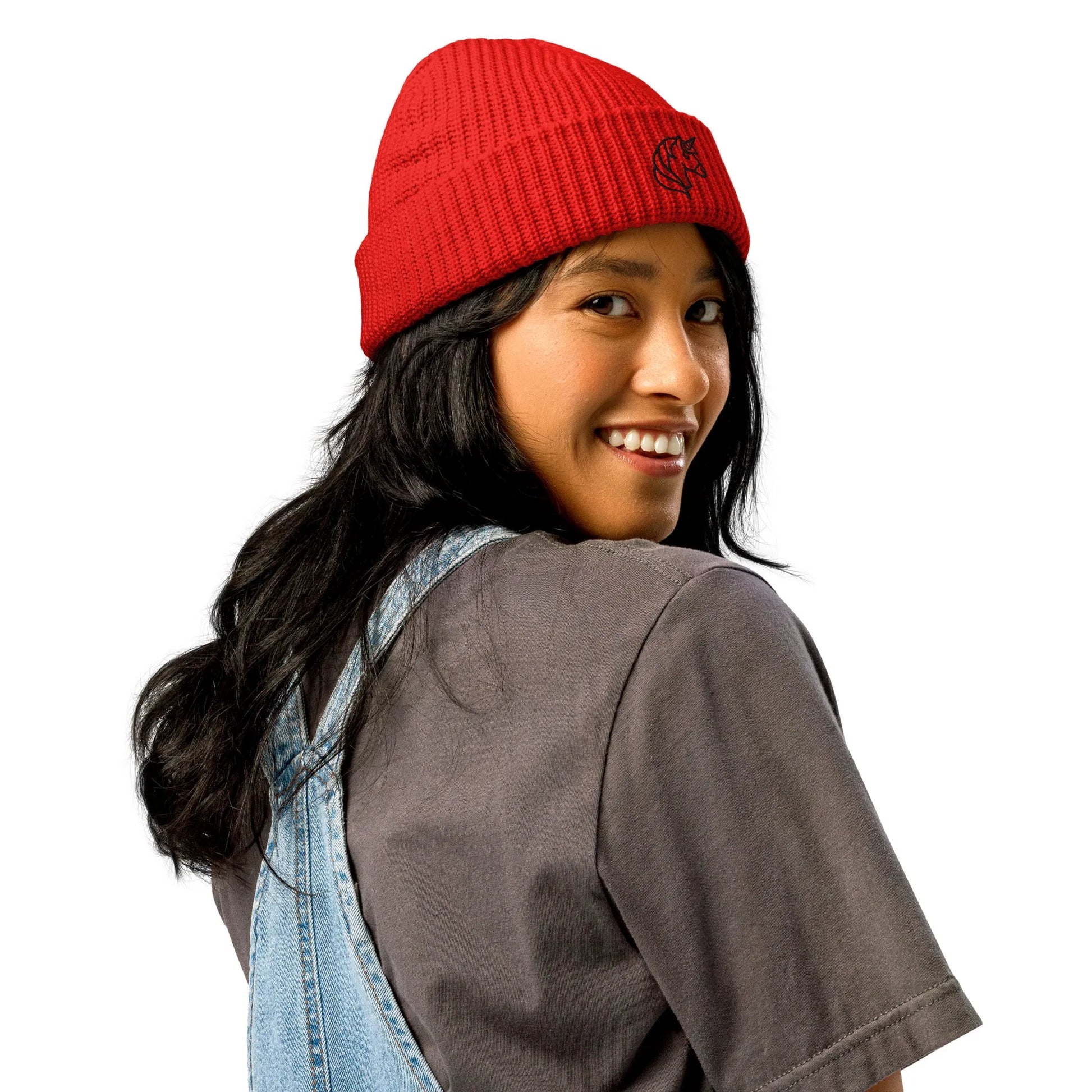 unicorn embroidered red beanie, magical, whimsical, Rebel Girl Rampage
