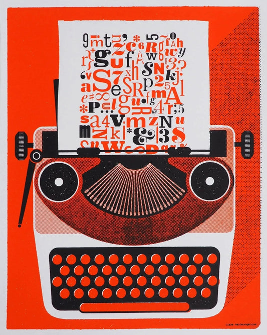 Retro Vintage Typewriter Art Poster Hand silk Screen and designed by artist Nerdmonger room decor Visual Wall Art, Rebel Girl Rampage