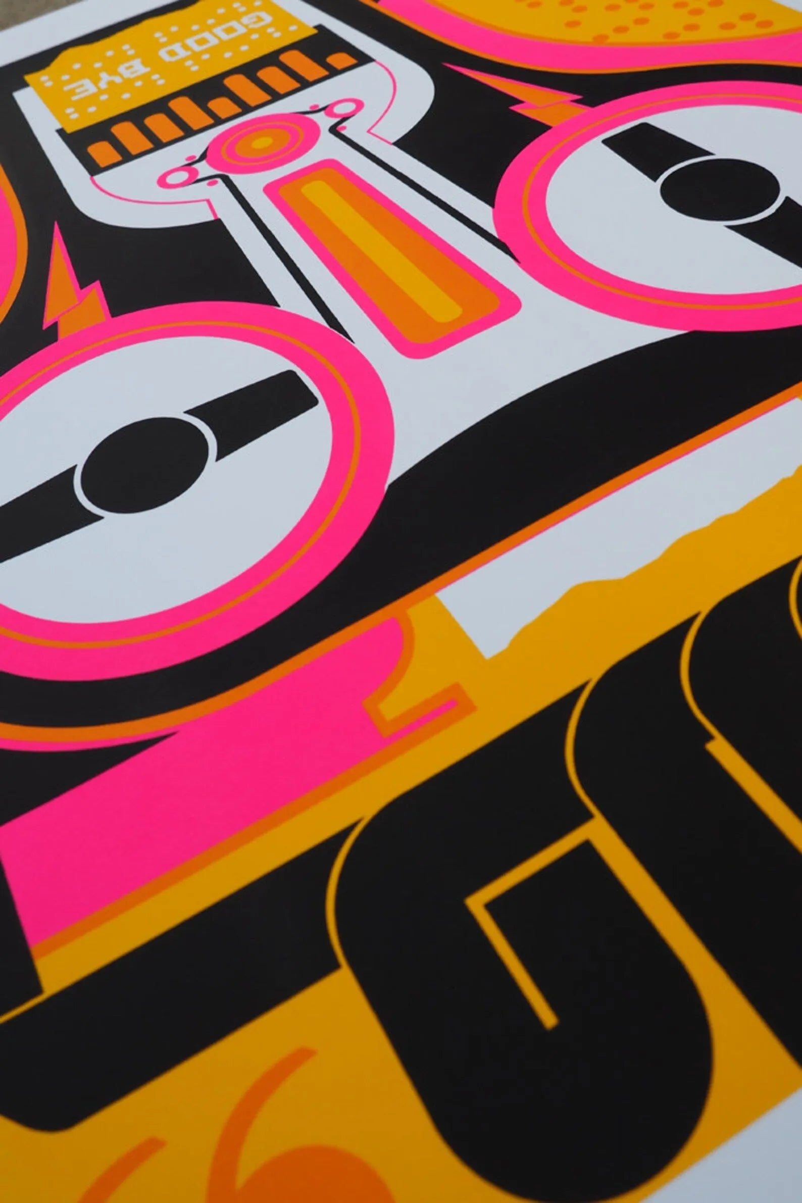 Obsolete Technology Cassette Tape Poster in bright colors hand silk Screened by artist Nerdmonger at Rebel Girl Rampage