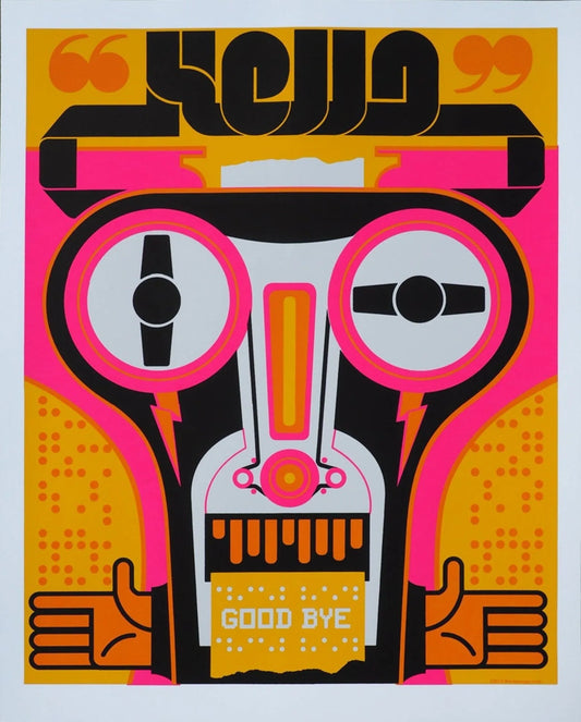 Obsolete Technology Cassette Tape Poster in bright colors hand silk Screened by artist Nerdmonger at Rebel Girl Rampage