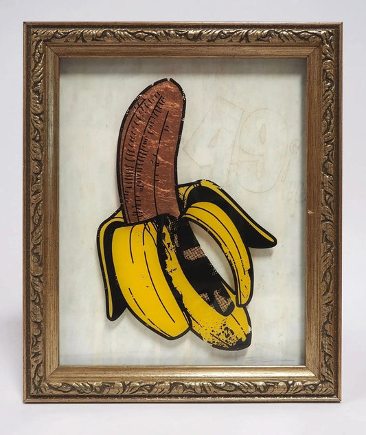 Banana Peel Slowly Pop Art Copper Leaf Screenprint Shadow Box Original Modern Art Nerdmonger Rebel Girl Rampage