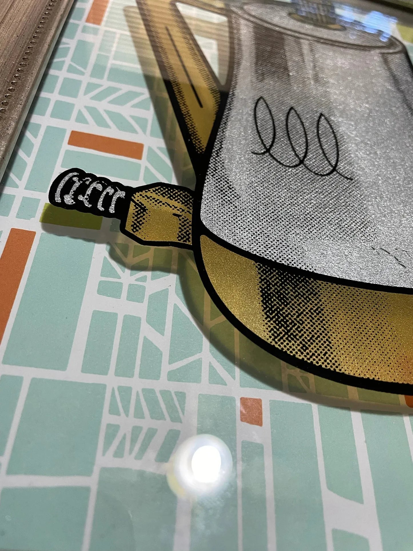 Vintage Coffee Percolator pop art reverse glass silkscreen mid century retro original up cycled shadow box frame coffee pot art on french paper by nerdmonger at rebel girl rampage