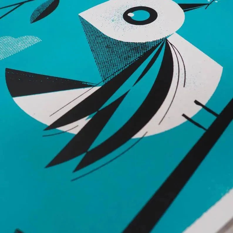 Three Stylized Blue Birds hand screen printed on heavy weight paper, room decor by nerdmonger, Rebel Girl Rampage