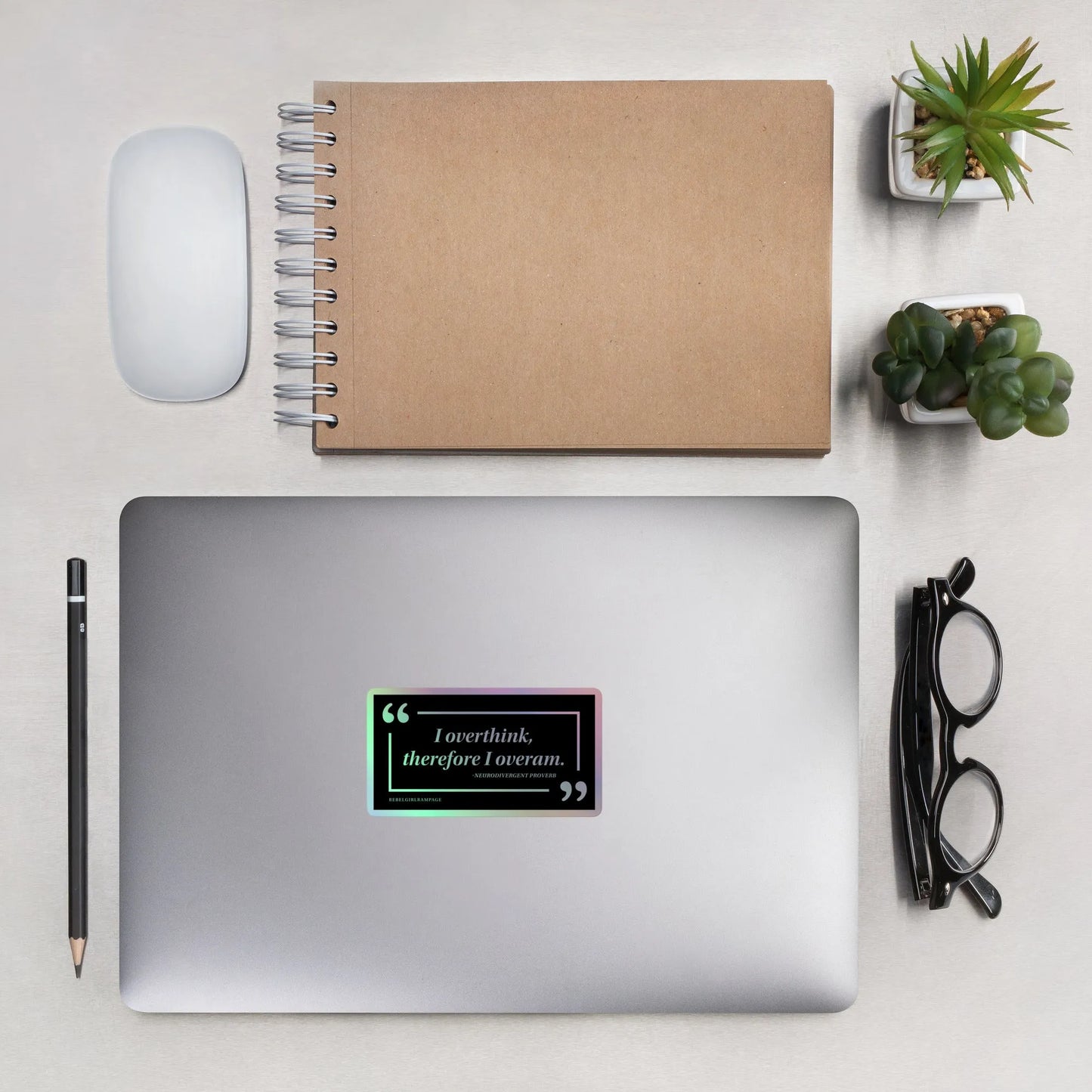 Overthinkers holographic Laptop Vinyl Sticker, Neurodivergent, Bumper Sticker, Rebel Girl Rampage