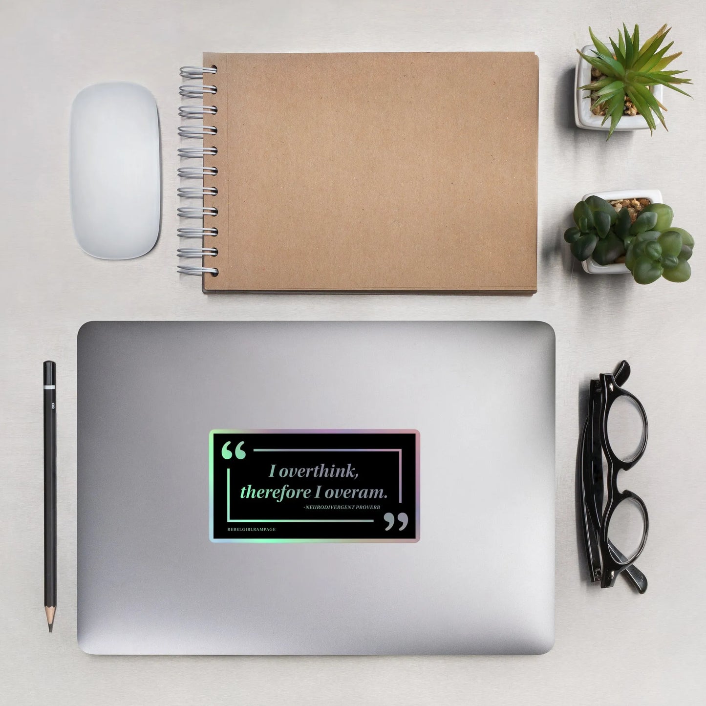 Overthinkers holographic Laptop Vinyl Sticker, Neurodivergent, Bumper Sticker, Rebel Girl Rampage