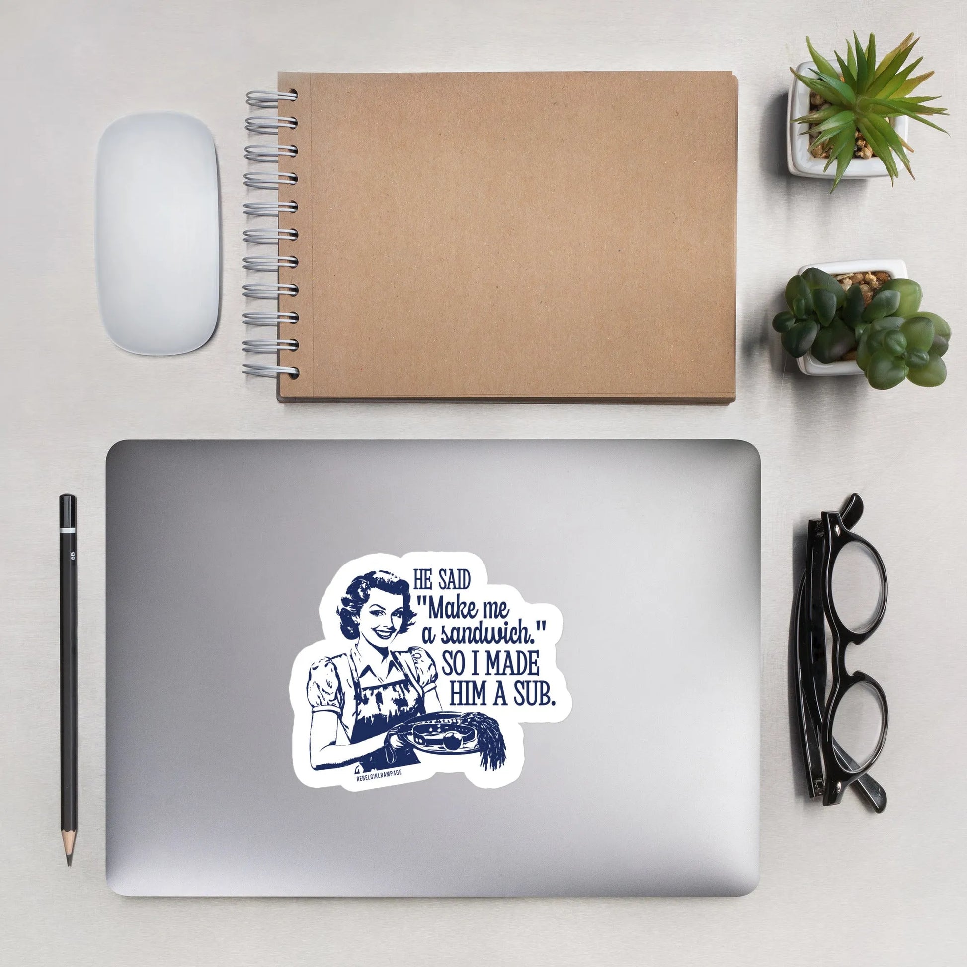 Make Him A Sub Sandwich Feminist Die Cut Sticker, BDSM, Retro housewife design, 1950, 60s, Rebel Girl Rampage