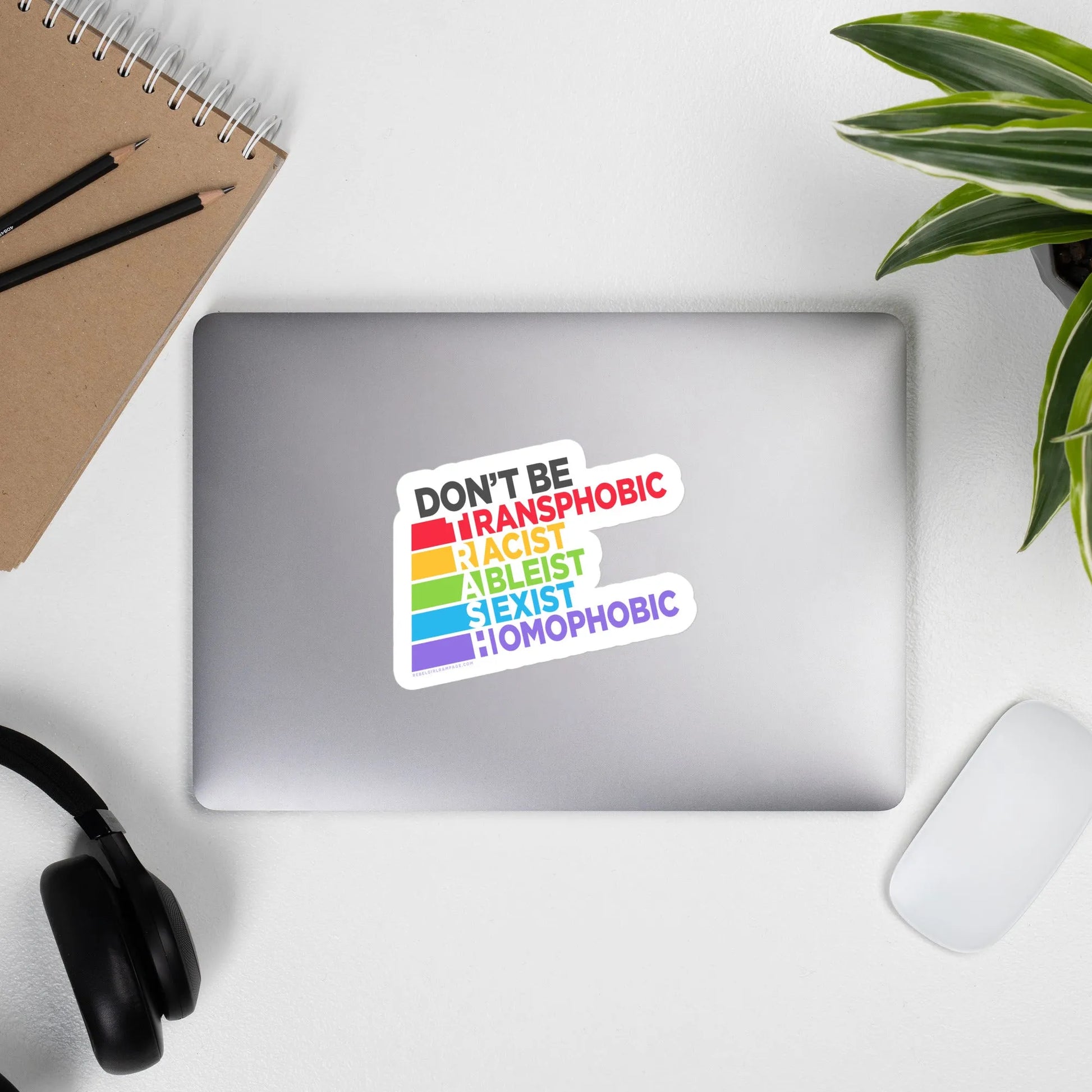 Don’t Be TRASH Stickers, Inclusivity anti Racist, LGBTQ, Feminist, pro Choice, accessibility Rebel Girl Rampage