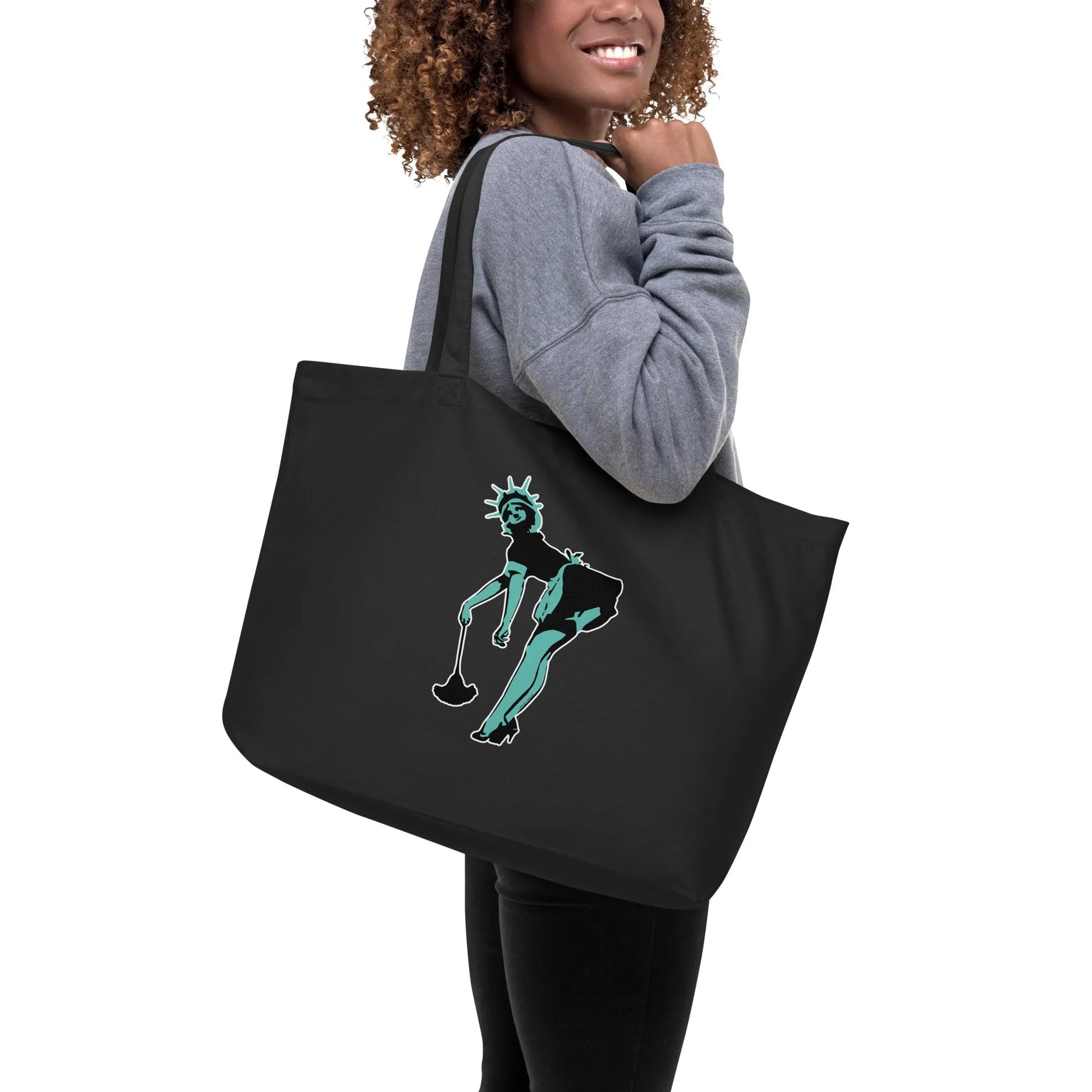 Lady Liberty Statue of liberty graffiti stencil art French Maid Reusable shopping tote heavy cotton canvas  bag Rebel Girl Rampage