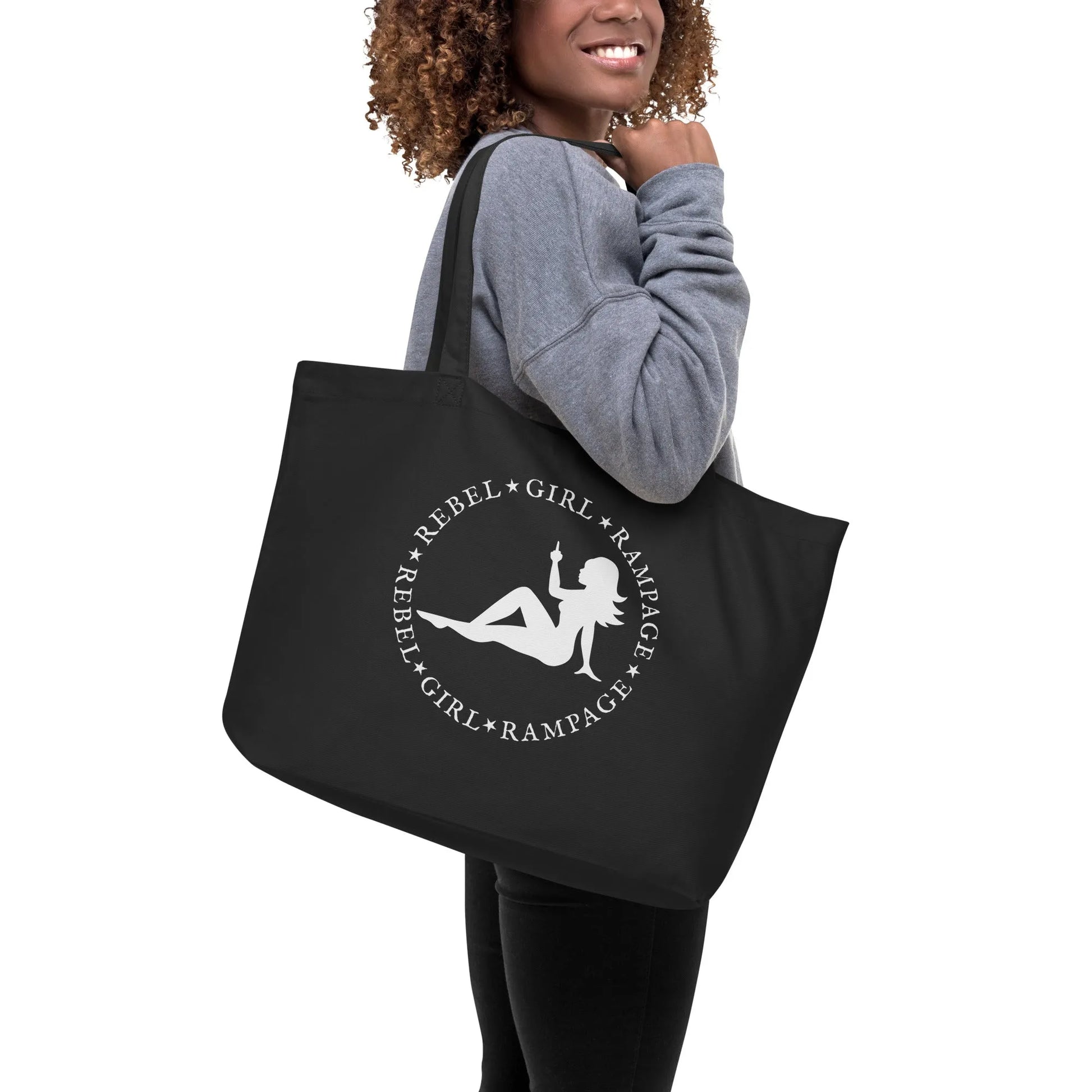 Mud Flap Girl Middle Finger Feminist Large heavy cotton canvas beach tote bag Rebel Girl Rampage