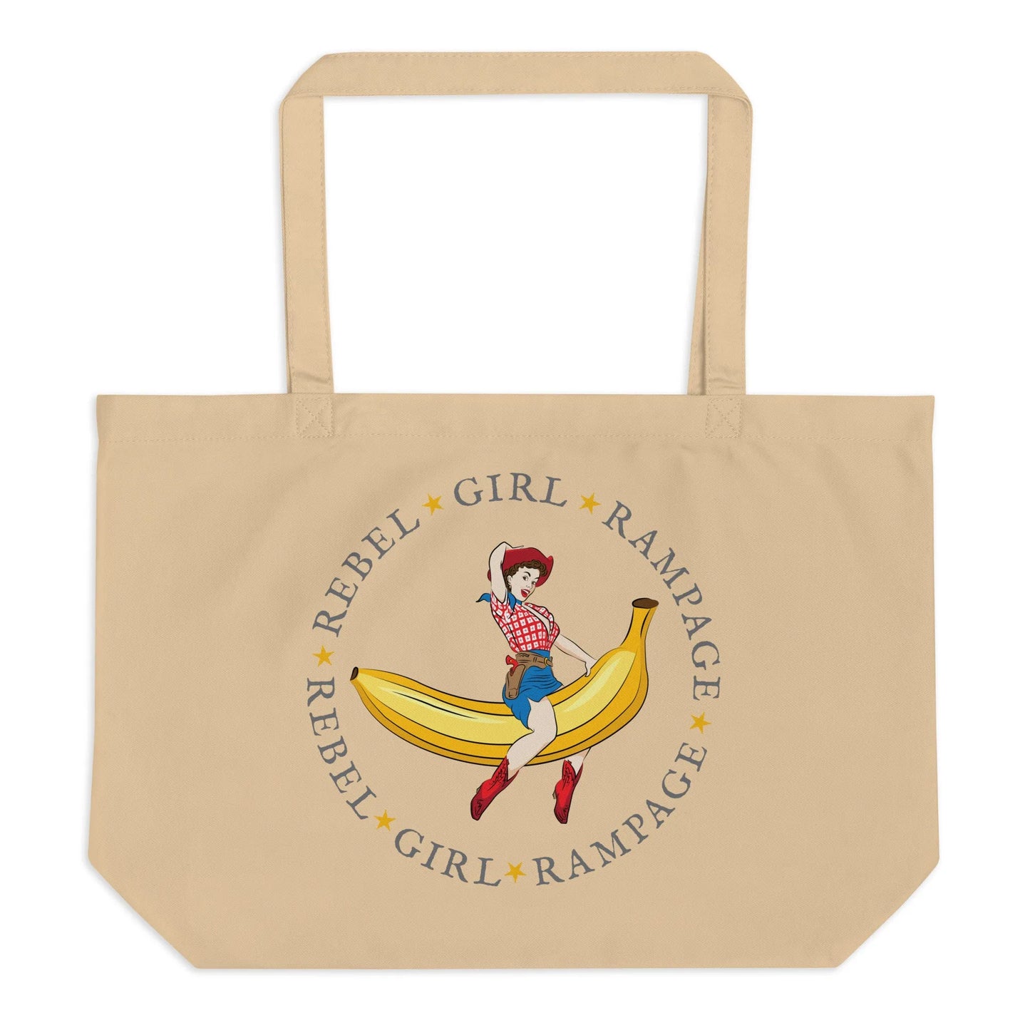 Rebel Girl Rampage Pin Up Vintage Cowgirl Logo Cotton Canvas Beach Market Tote Bag Retro Style
