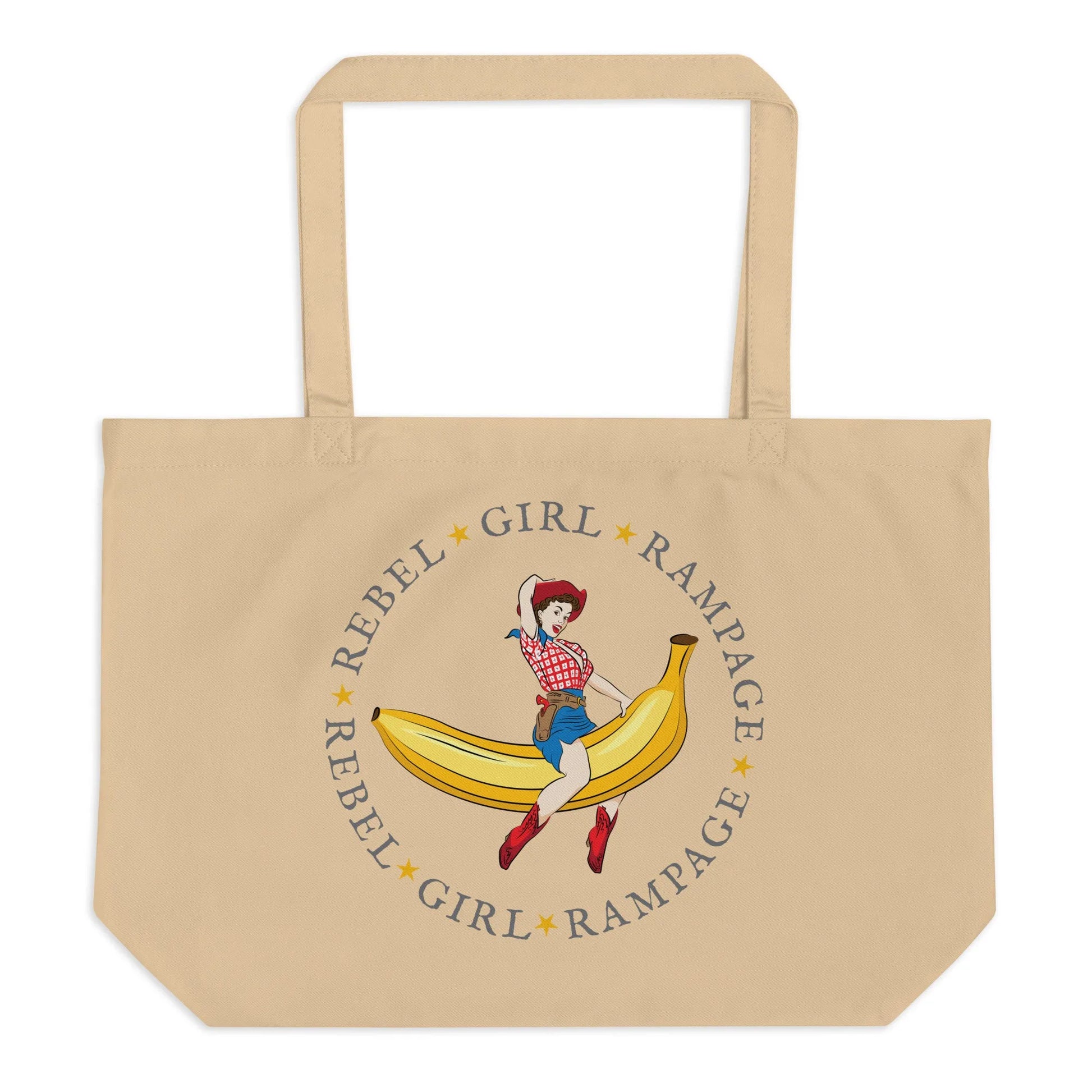Rebel Girl Rampage Pin Up Vintage Cowgirl Logo Cotton Canvas Beach Market Tote Bag Retro Style