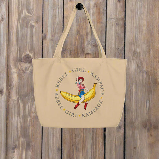 Rebel Girl Rampage Pin Up Vintage Cowgirl Logo Cotton Canvas Beach Market Tote Bag Retro Style