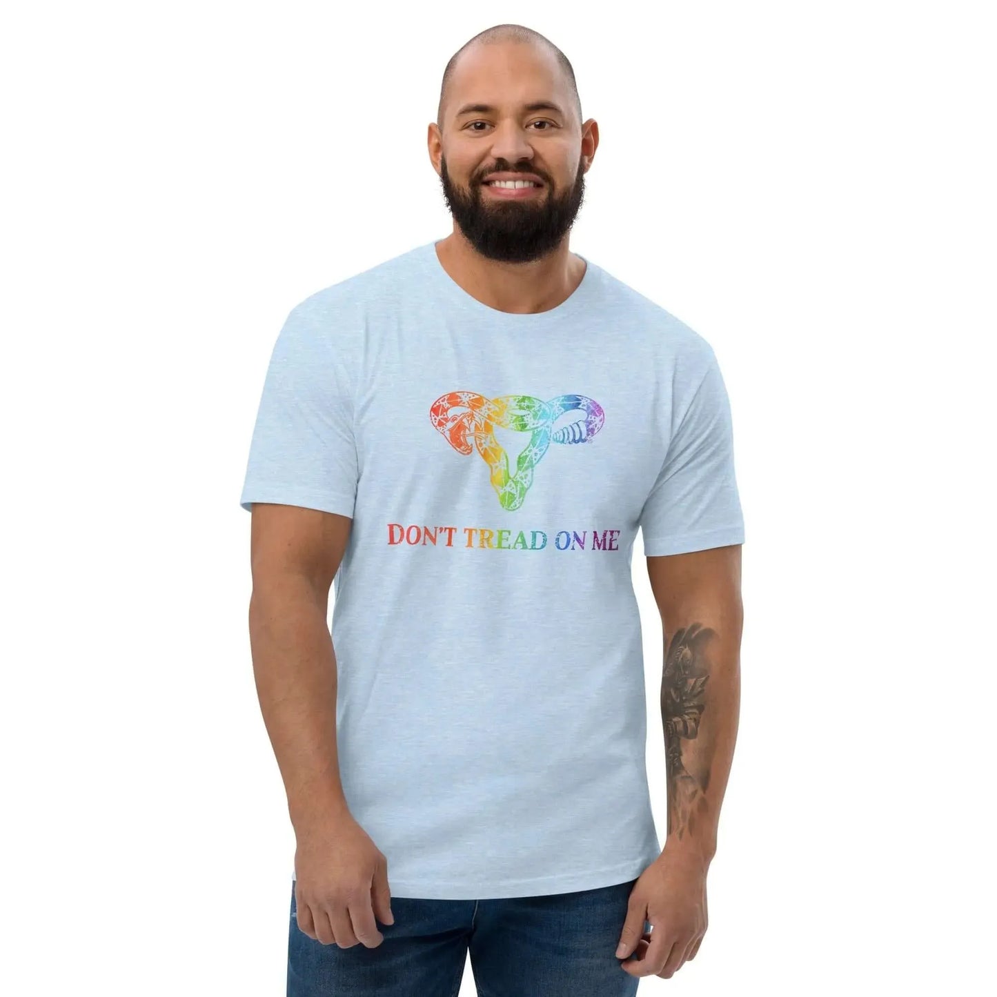 Don’t Tread On Me Rainbow Uterus Men's T-Shirt, LGBTQ Pride, Anne Lesniak, Rebel Girl Rampage
