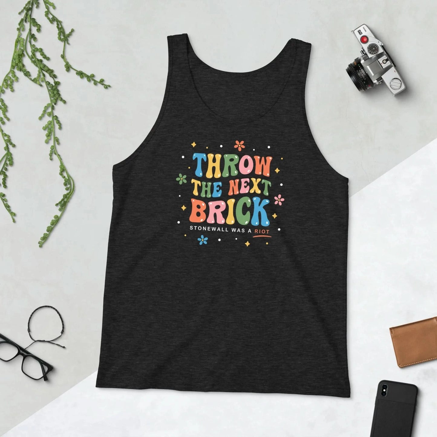 Throw The Next Brick Men’s Tank Top, Gay Pride, Rainbow vintage 1960’s 1970s, Stonewall Riots, Workout Top, LGBTQIA, Rebel Girl Rampage