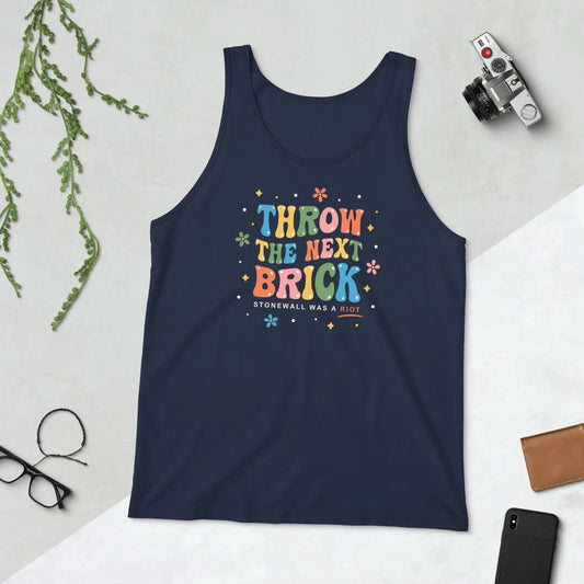 Throw The Next Brick Men’s Tank Top, Gay Pride, Rainbow vintage 1960’s 1970s, Stonewall Riots, Workout Top, LGBTQIA, Rebel Girl Rampage