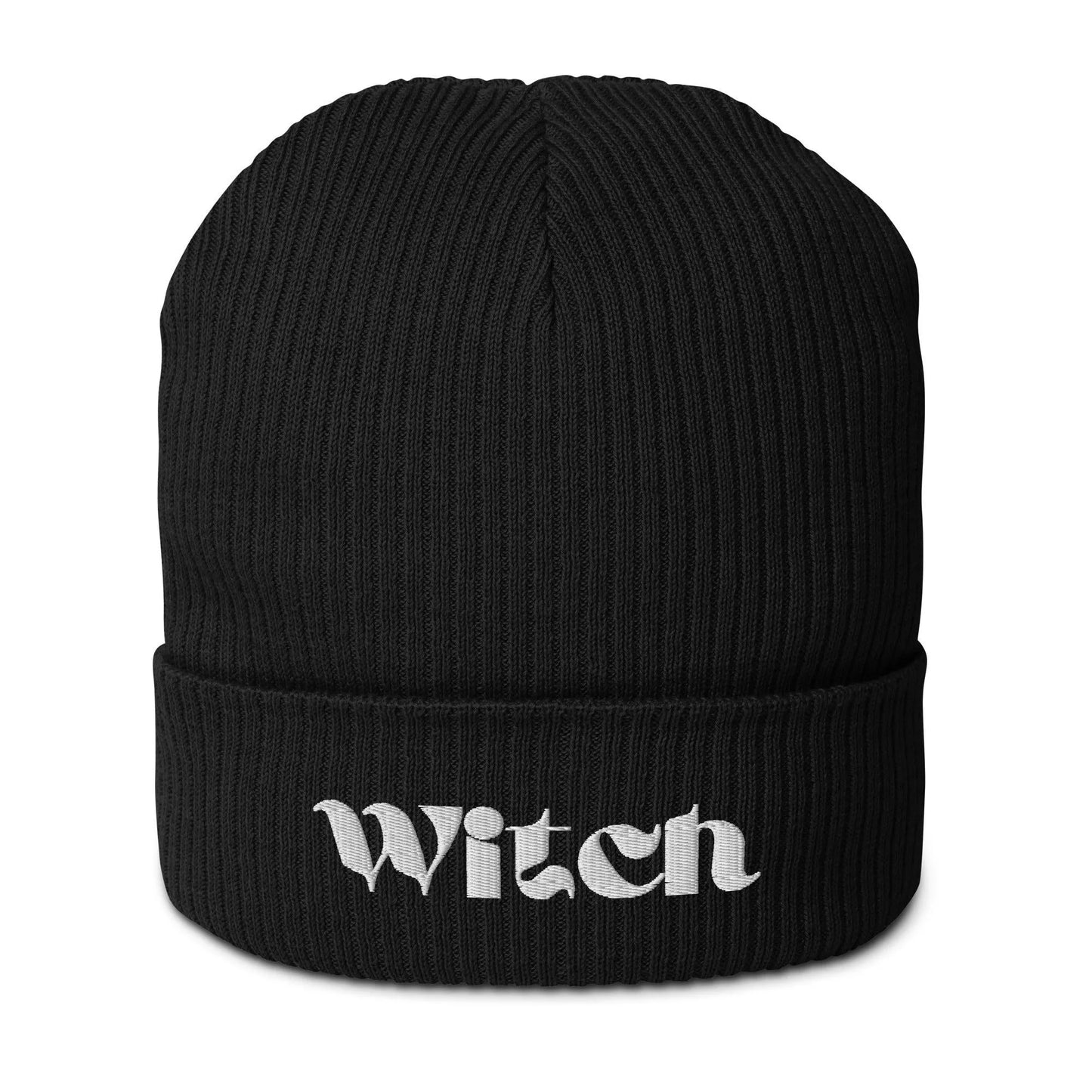Witch embroidered organic Beanie. Eco Friendly sustainable practical magick winter hat by Rebel Girl Rampage