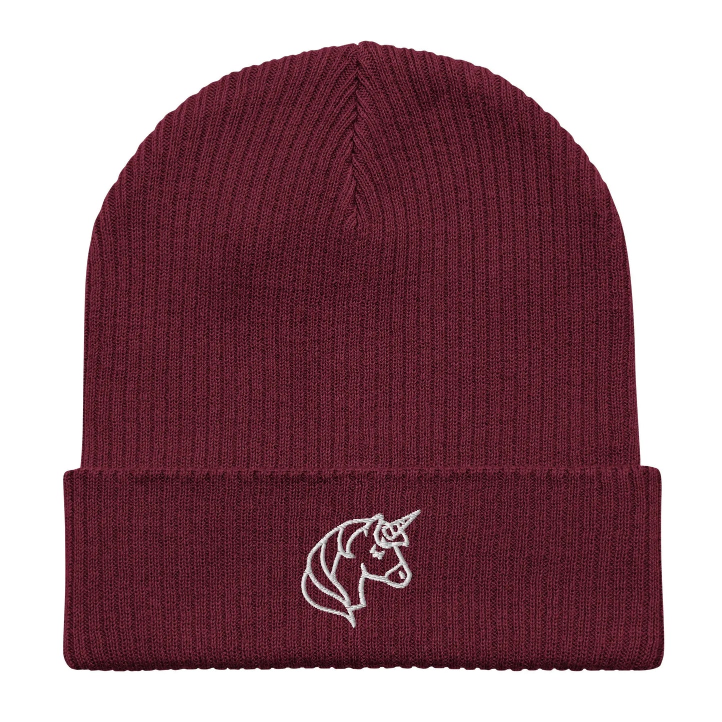 Embroidered unicorn art on an organic beanie, whimsical, magical, fun,  Rebel Girl Rampage