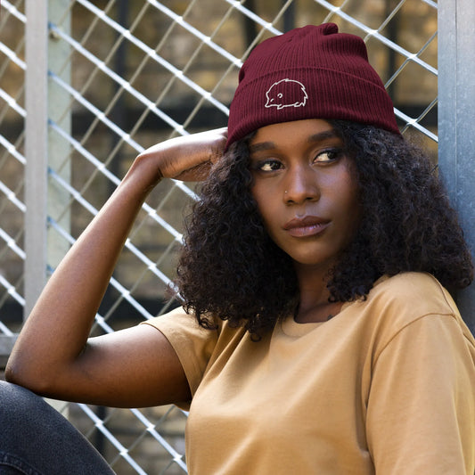 Hedgehog embroidered organic beanie, winter hat, cute and cozy, Rebel Girl Rampage
