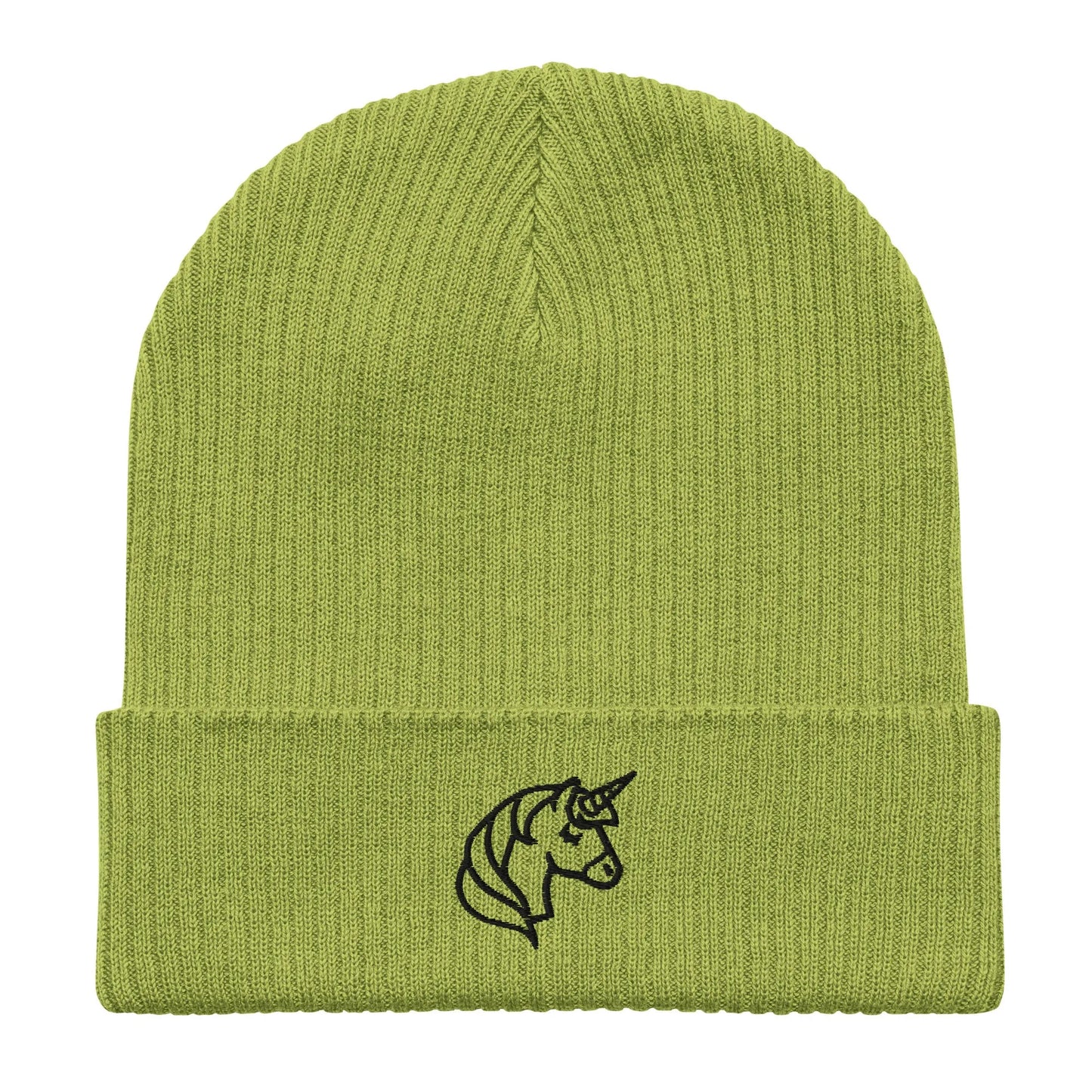 Embroidered unicorn art on an organic beanie, whimsical, magical, fun,  Rebel Girl Rampage