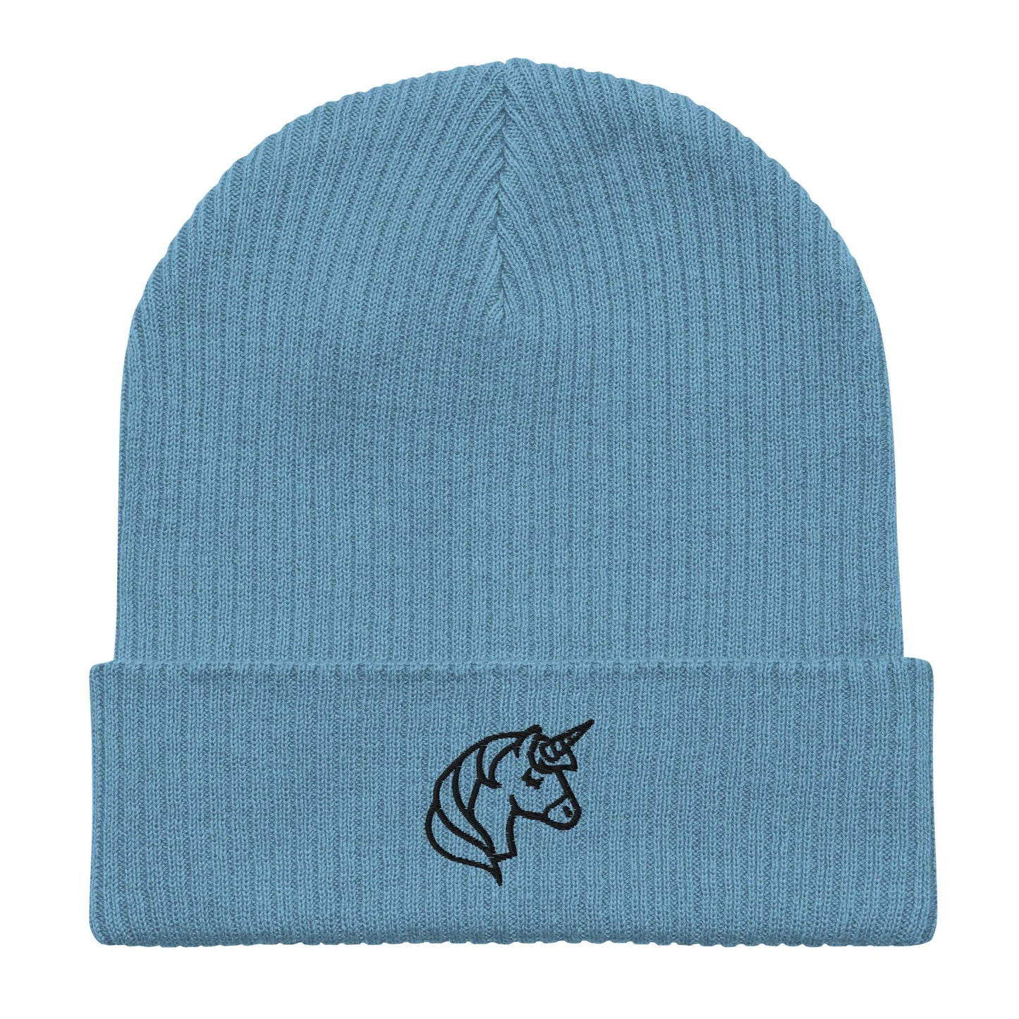 Embroidered unicorn art on an organic beanie, whimsical, magical, fun,  Rebel Girl Rampage