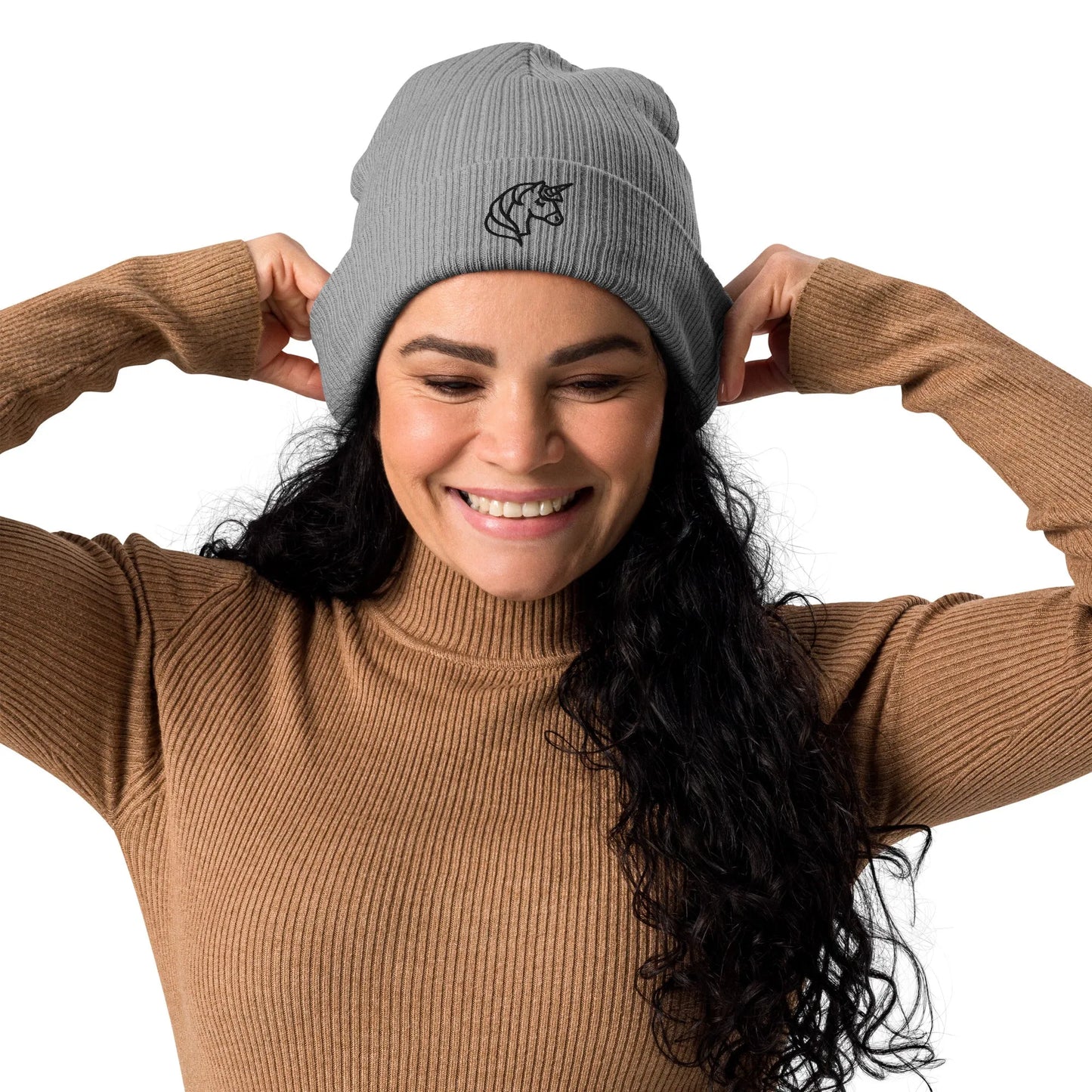 Embroidered unicorn art on an organic beanie, whimsical, magical, fun,  Rebel Girl Rampage