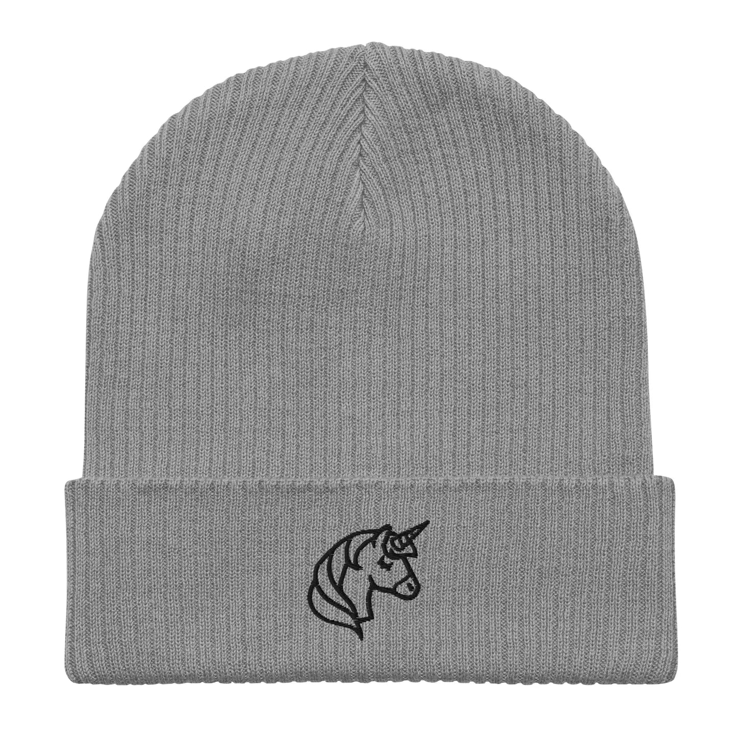 Embroidered unicorn art on an organic beanie, whimsical, magical, fun,  Rebel Girl Rampage