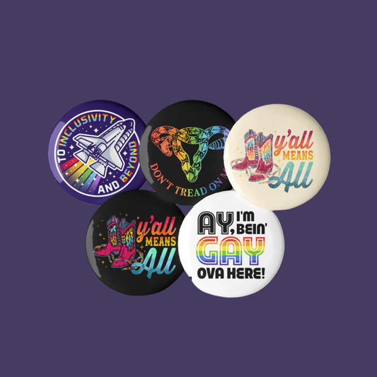 Pride Pinback Button Set, LGBTQ Rainbow Rebel Girl Rampage