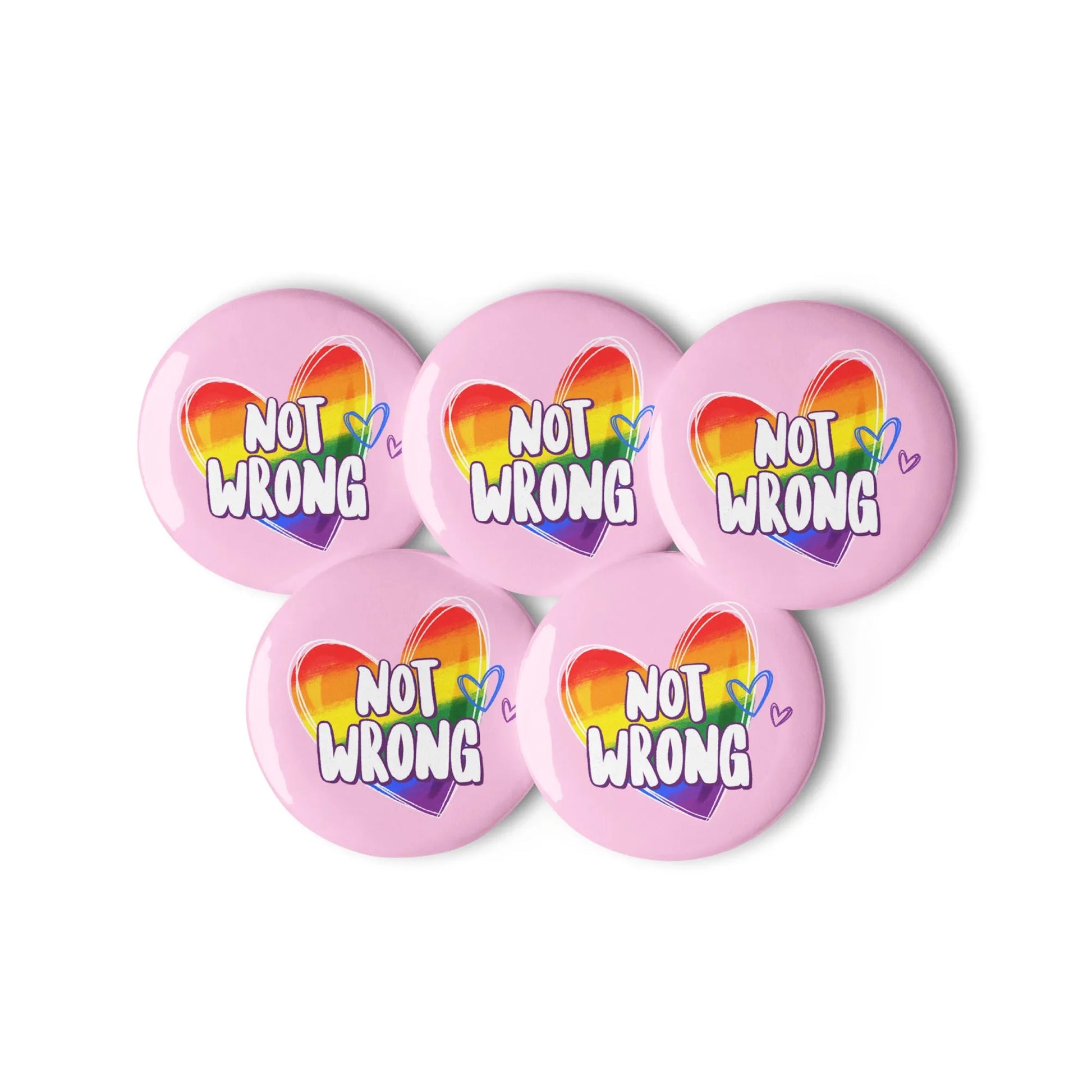 Not Wrong Pride Heart Pinback Button Set