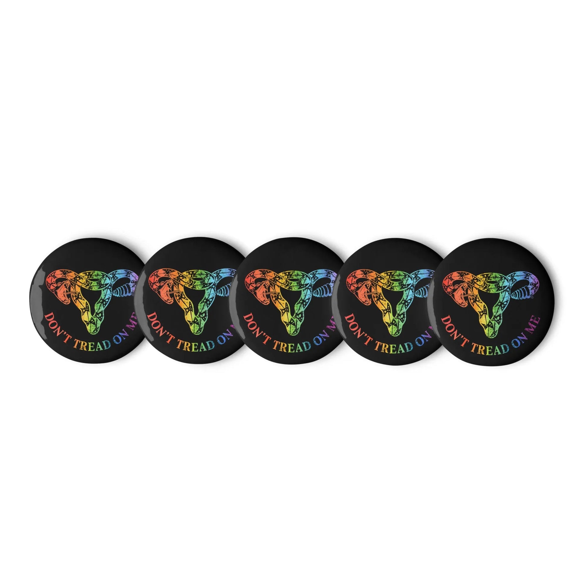 Don’t Tread On Me Rainbow Pride Uterus 5 Pinback Buttons LGBTQ Rights by Anne Lesniiak Reel Girl Rampage