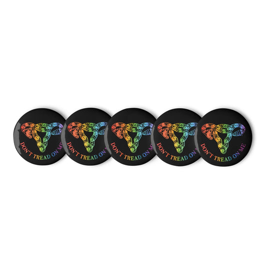Don’t Tread On Me Rainbow Pride Uterus 5 Pinback Buttons LGBTQ Rights by Anne Lesniiak Reel Girl Rampage