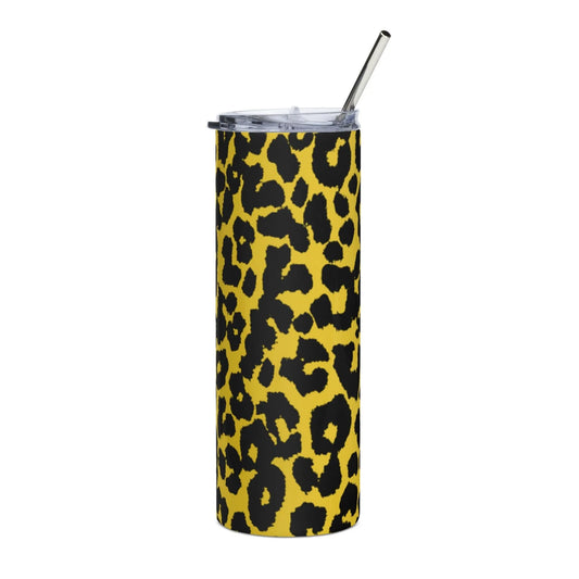 Leopard Print Vintage Retro Stainless Steel Eco Friendly Sustainable Tumbler with metal straw by Rebel Girl Rampage