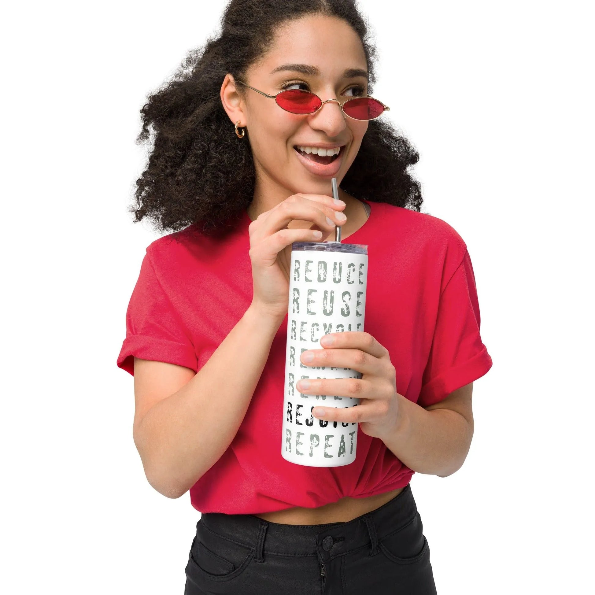 Reduce Reuse Recycle Eco Friendly Stainless steel tumbler with metal straw Rebel Girl Rampage