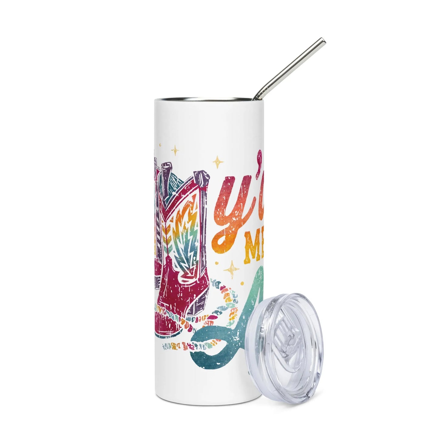 Y’all Means All Rainbow Boots Stainless Steel Tumbler