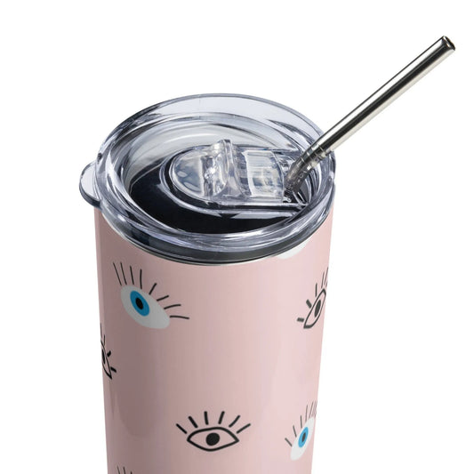 Evil Eye Protection stainless steel eco friendly reusable earth conscious tumbler with metal straw Rebel Girl Rampage