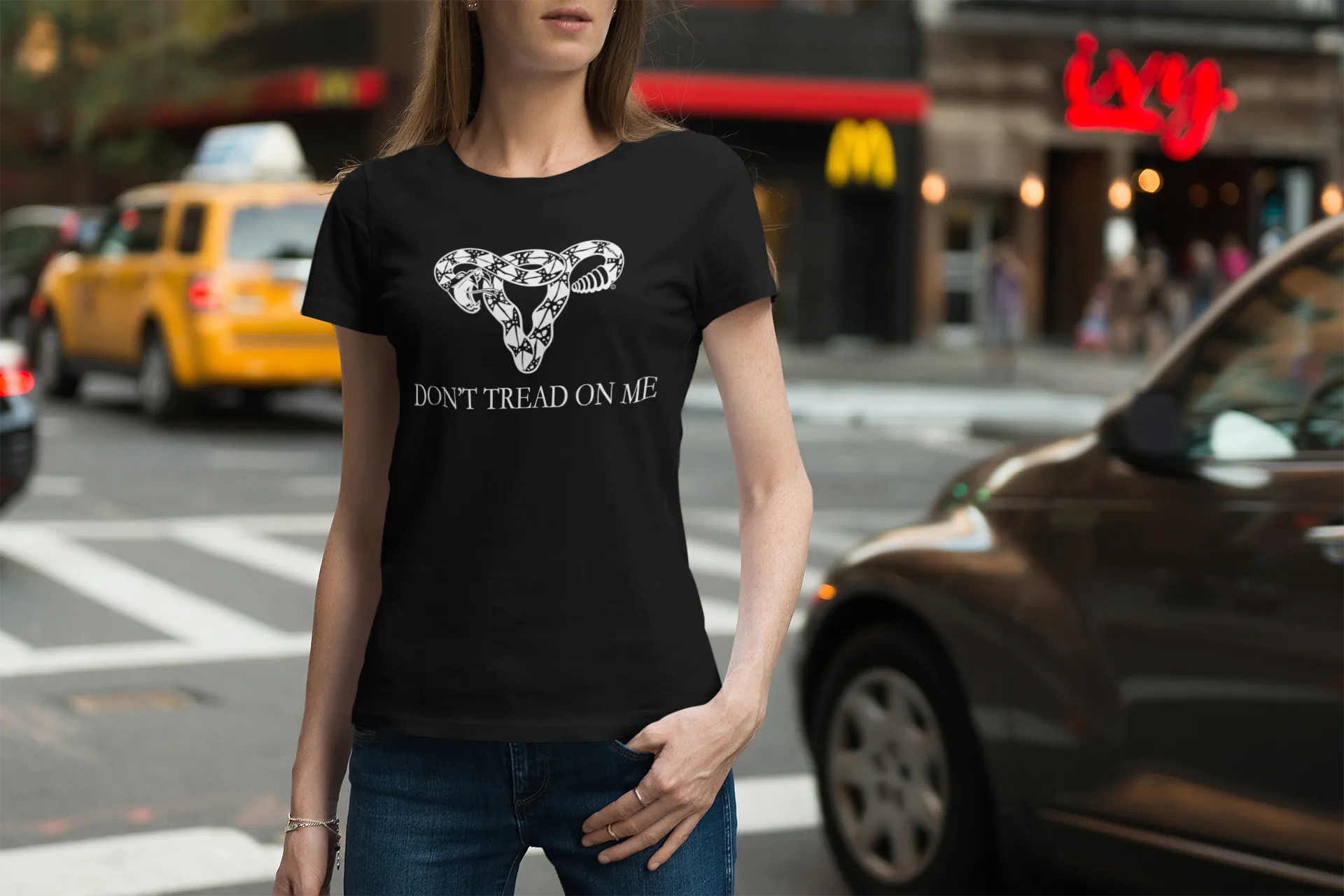 Don’t Tread On Me feminist Uterus Women’s T-Shirt, Pro Choice, Abortion Rights, Rebel Girl Rampage