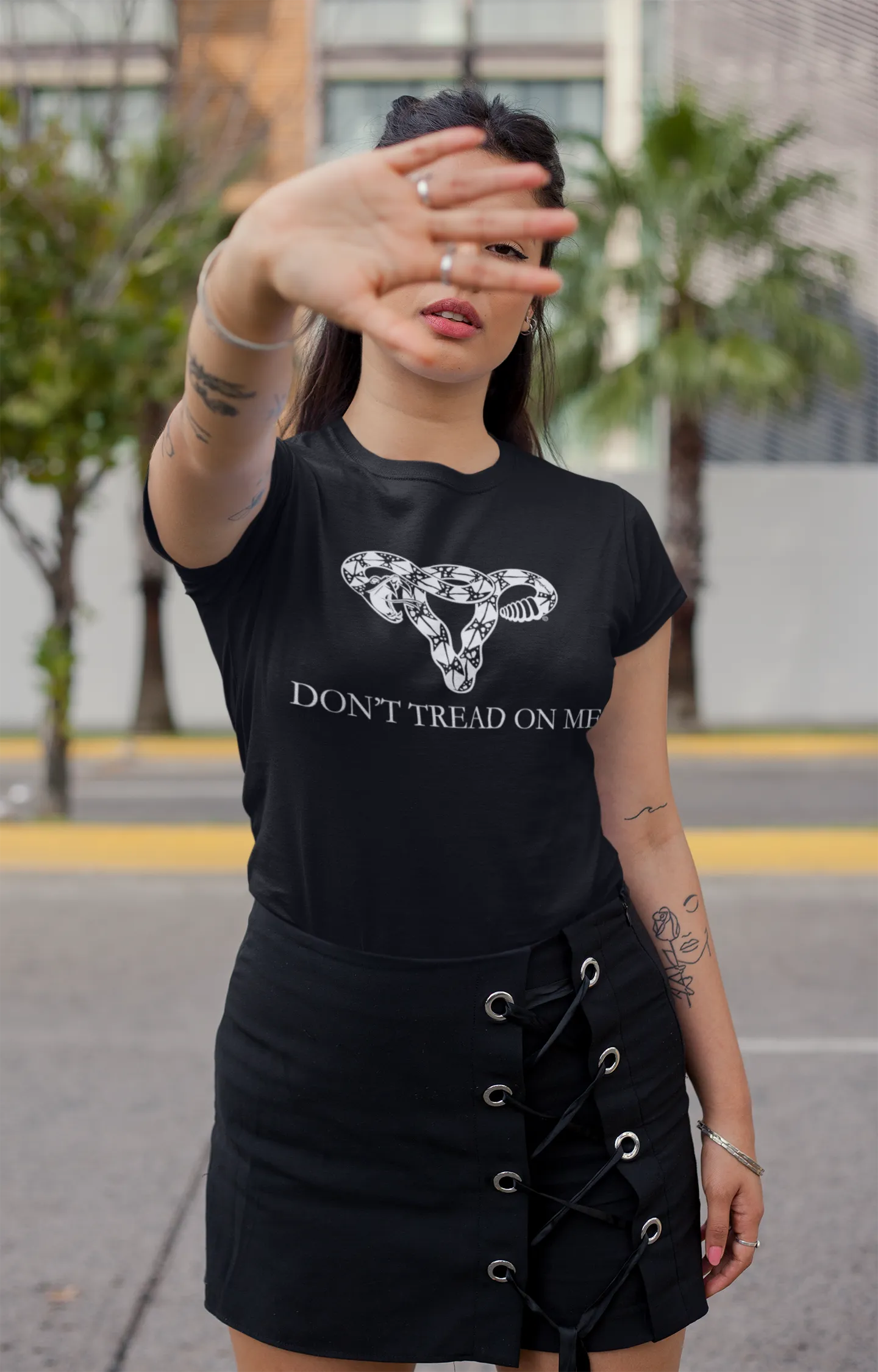 Don’t Tread On Me feminist Uterus Women’s T-Shirt, Pro Choice, Abortion Rights, Rebel Girl Rampage