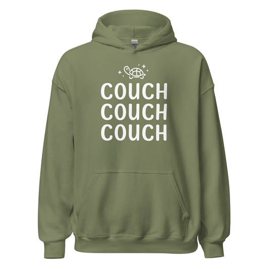 COUCH COUCH COUCH Unisex Green Hoodie with a cute Kpop sparkly turtle graphic on the front, Rebel Girl Rampage