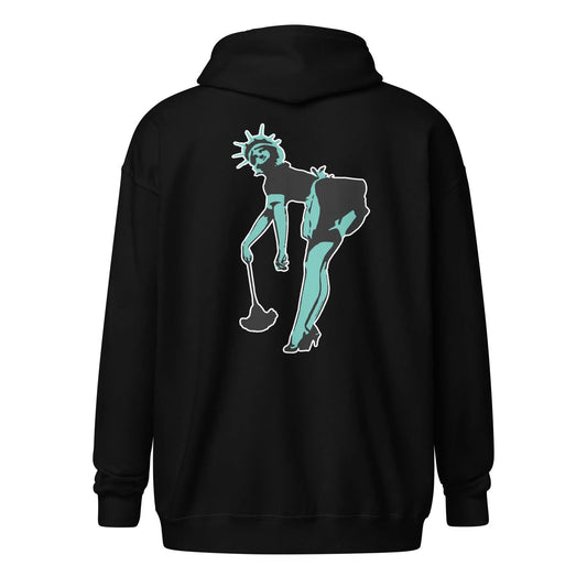 Lady Liberty Graffiti Stencil Art Heavy Statue of Liberty Zip Hoodie Rebel Girl Rampage