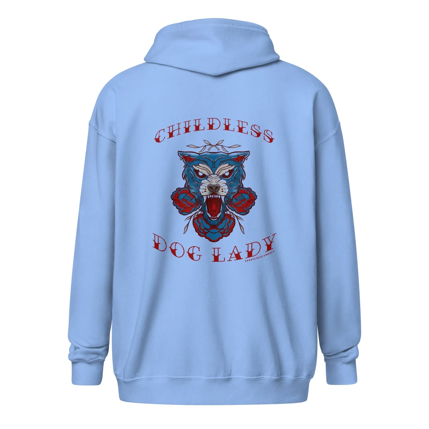 Childless Dog Lady Heavy Zip Hoodie, Rebel Girl Rampage American Vintage tattoo Style artwork