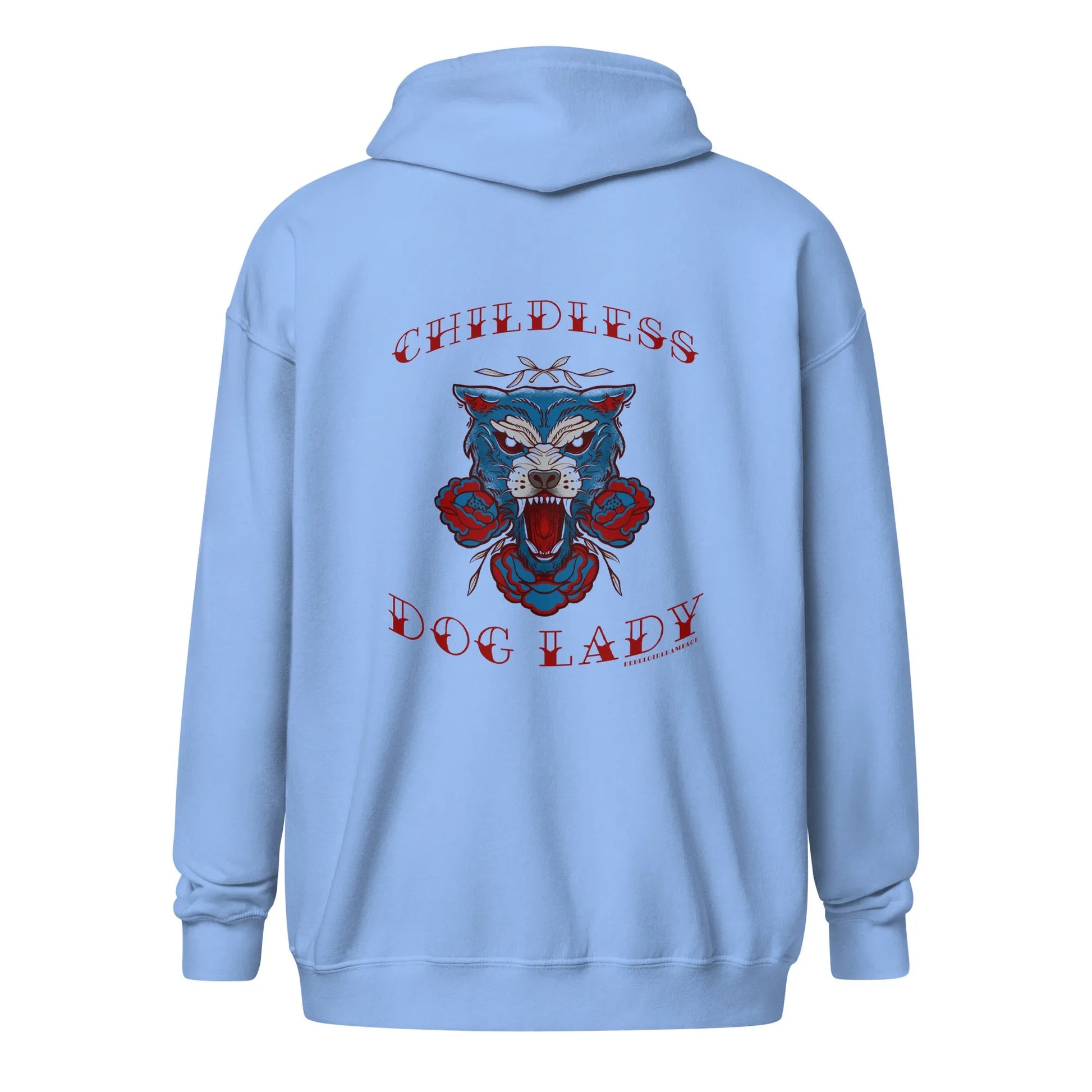 Childless Dog Lady Heavy Zip Hoodie, Rebel Girl Rampage American Vintage tattoo Style artwork