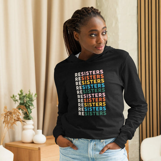 reSisters Long Sleeve Hoodie Unisex T-shirt, Feminist, Rainbow, Women’s Rights, Anne Lesniak, Rebel Girl Rampage