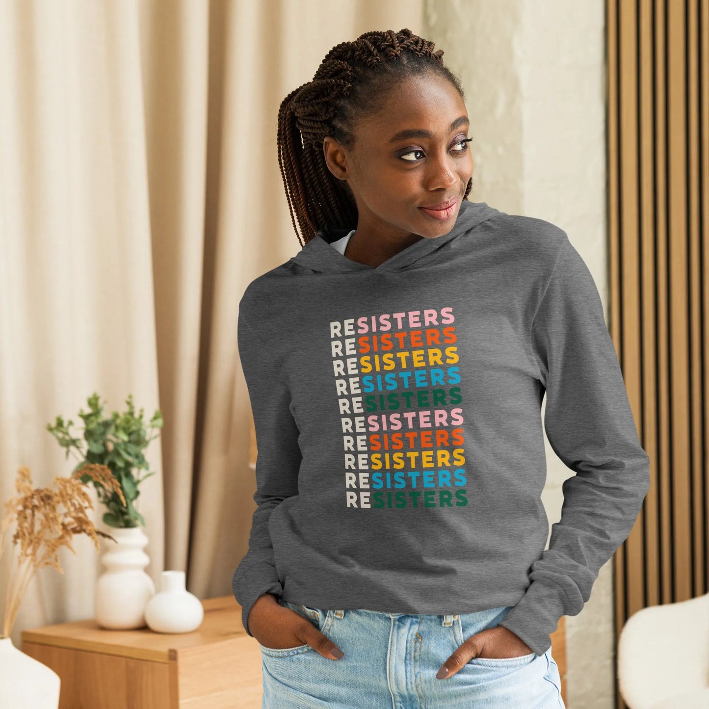 reSisters Long Sleeve Hoodie Unisex T-shirt, Feminist, Rainbow, Women’s Rights, Anne Lesniak, Rebel Girl Rampage