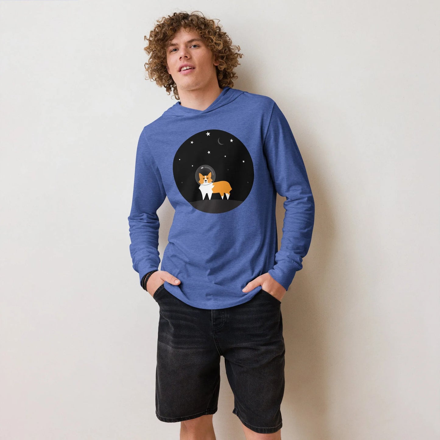 Astro Space Corgi Hooded Long Sleeve Unisex T-Shirt, Rebel Girl Rampage