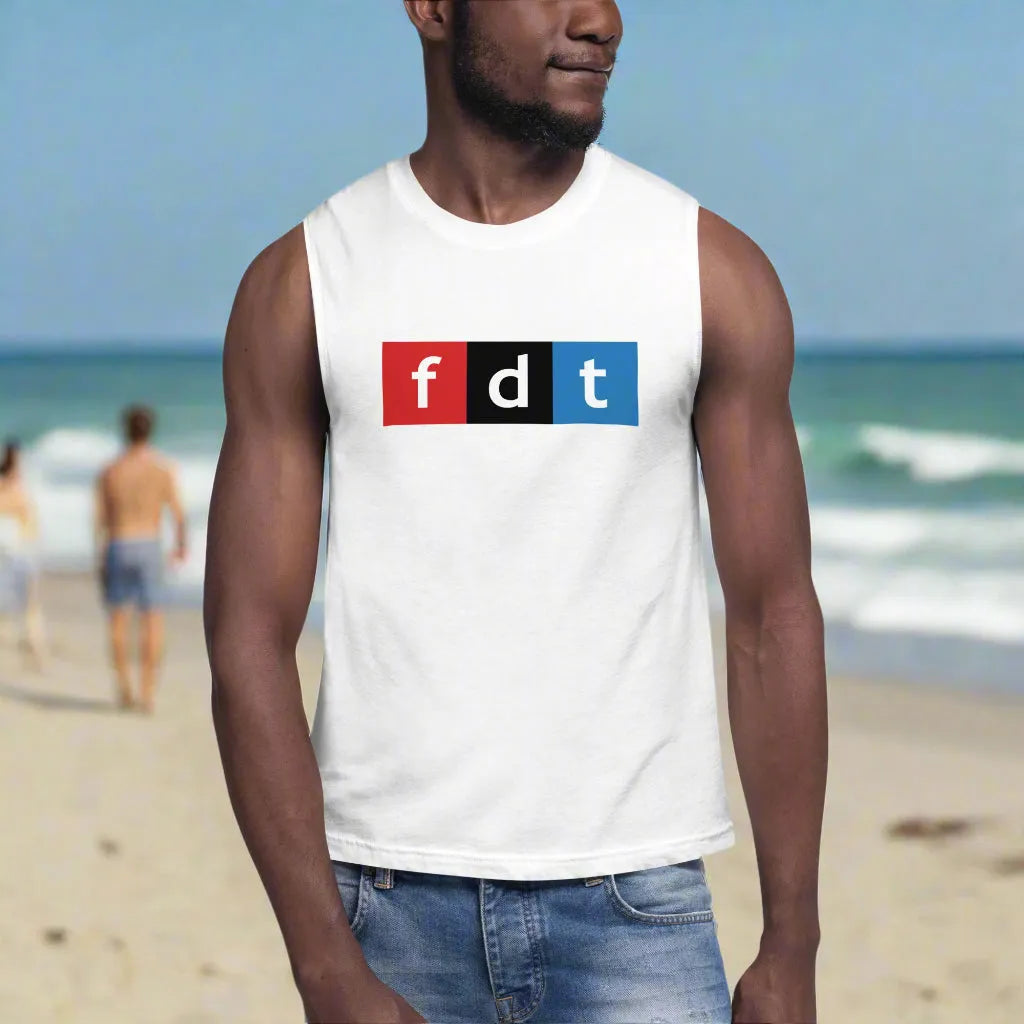 FDT Muscle Shirt, NPR Parody Logo, Save Public Radio, Rebel GIrl Rampage