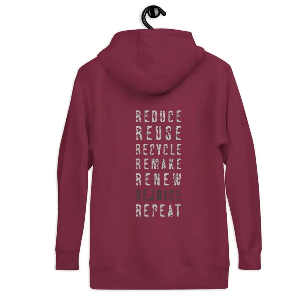 Re-Philosophy Unisex Hoodie, reduce reuse recycle eco conscious graphic art messaging, Rebel Girl Rampage