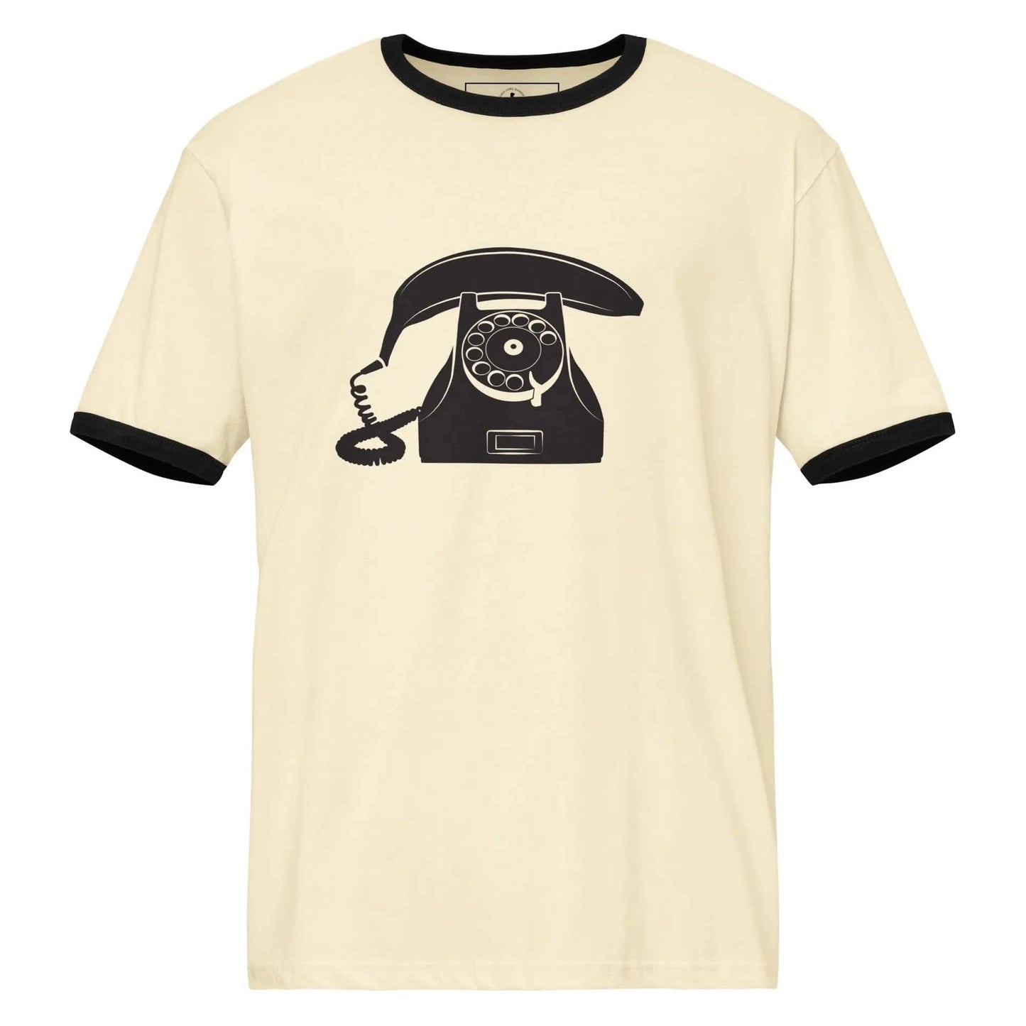Banana phone retro graphic on a ringer style cream and black t shirt, Rebel Girl Rampage