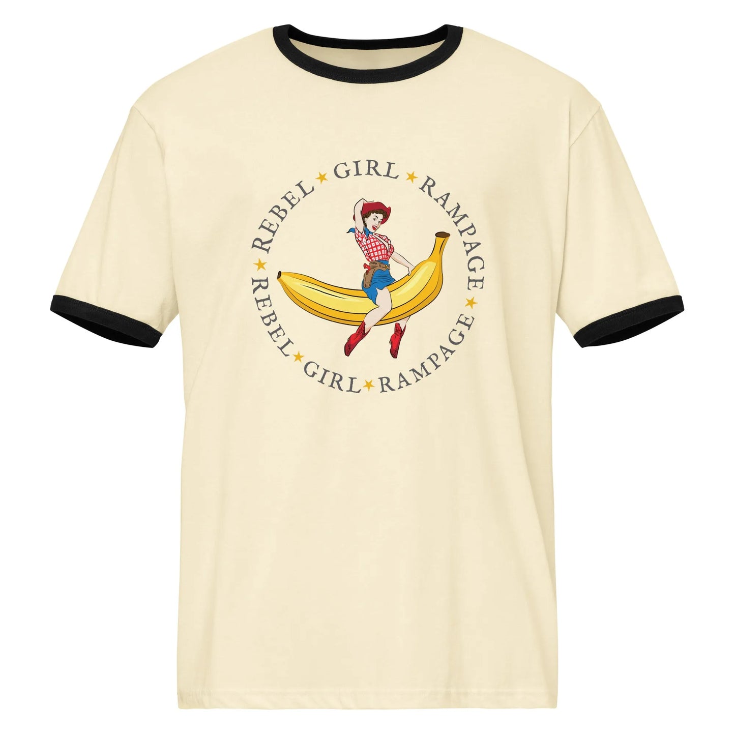 Pinup Cowgirl Rebel Girl Rampage Logo Vintage Style Ringer T-Shirt