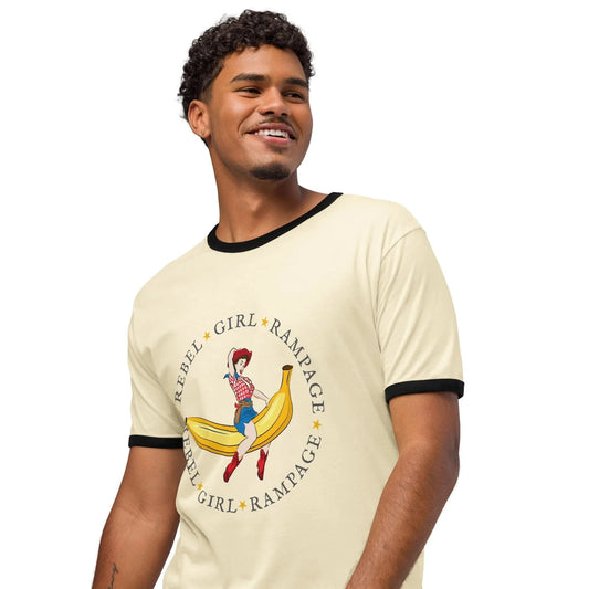 Pinup Cowgirl Rebel Girl Rampage Logo Vintage Style Ringer T-Shirt